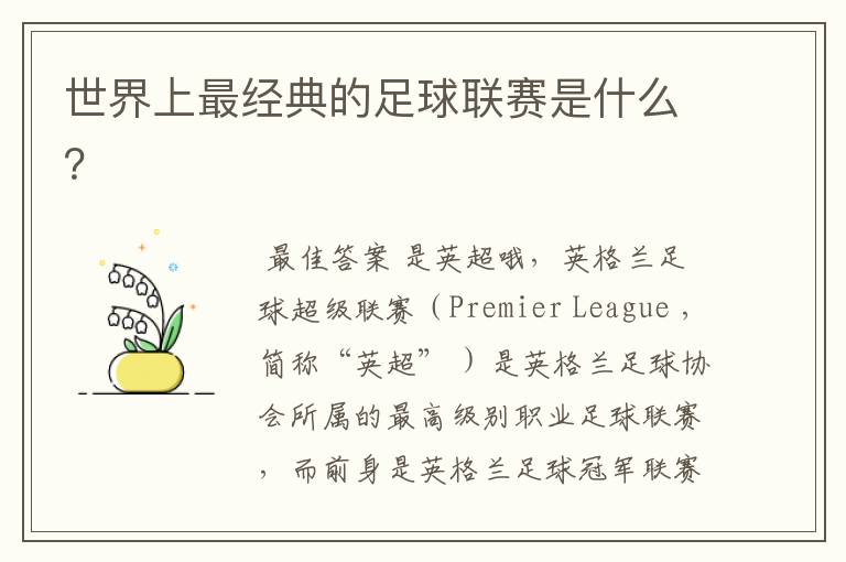 世界上最经典的足球联赛是什么?