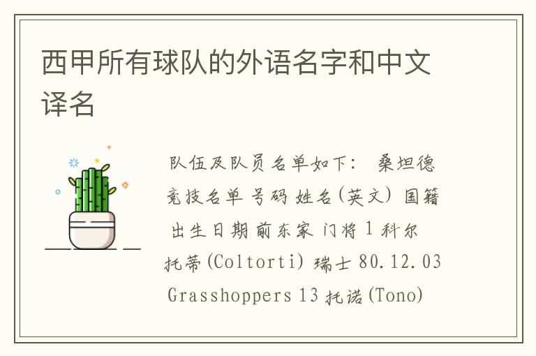 西甲所有球队的外语名字和中文译名