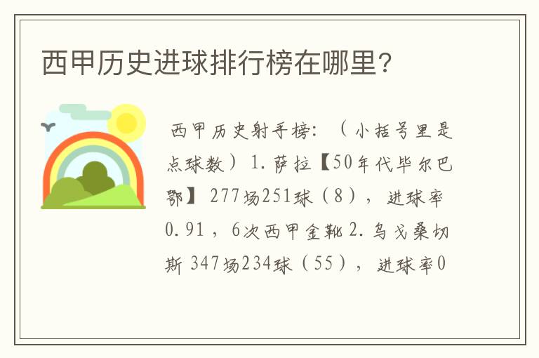 西甲历史进球排行榜在哪里?