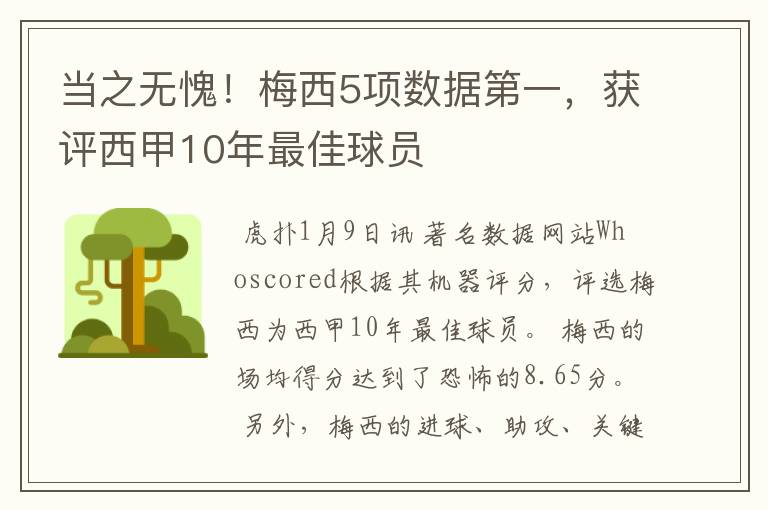 当之无愧!梅西5项数据第一,获评西甲10年最佳球员