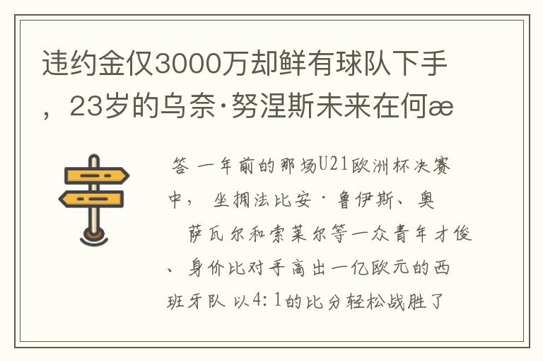 违约金仅3000万却鲜有球队下手,23岁的乌奈·努涅斯未来在何方?