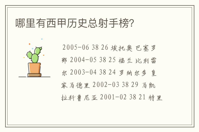 哪里有西甲历史总射手榜?