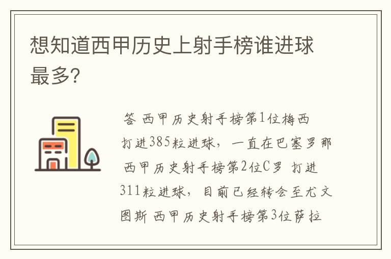 想知道西甲历史上射手榜谁进球最多?