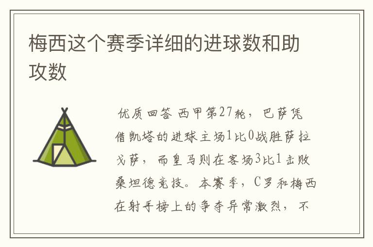 梅西这个赛季详细的进球数和助攻数