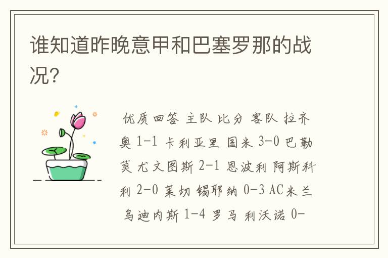 谁知道昨晚意甲和巴塞罗那的战况?
