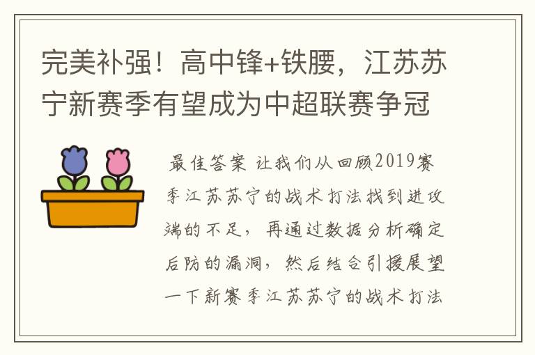 完美补强!高中锋+铁腰,江苏苏宁新赛季有望成为中超联赛争冠队