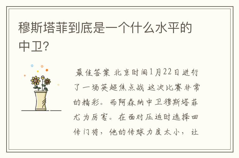 穆斯塔菲到底是一个什么水平的中卫?