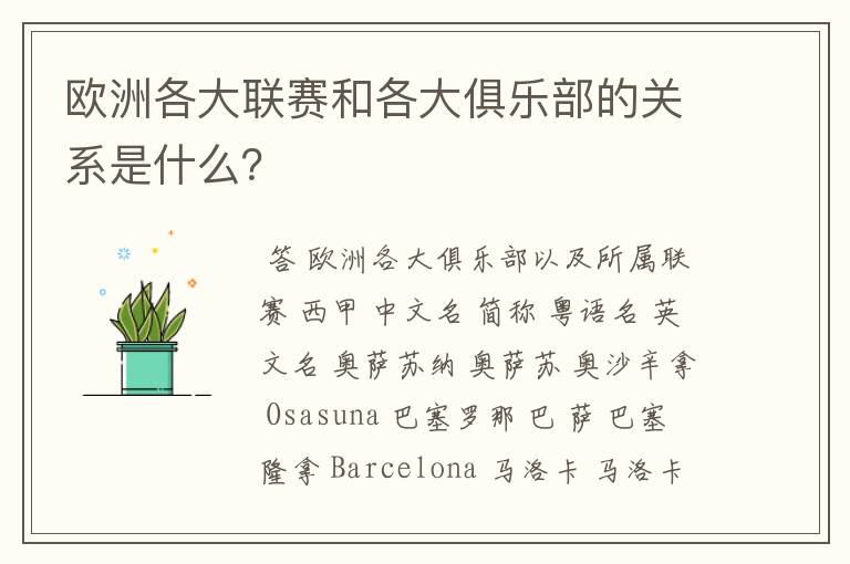 欧洲各大联赛和各大俱乐部的关系是什么?