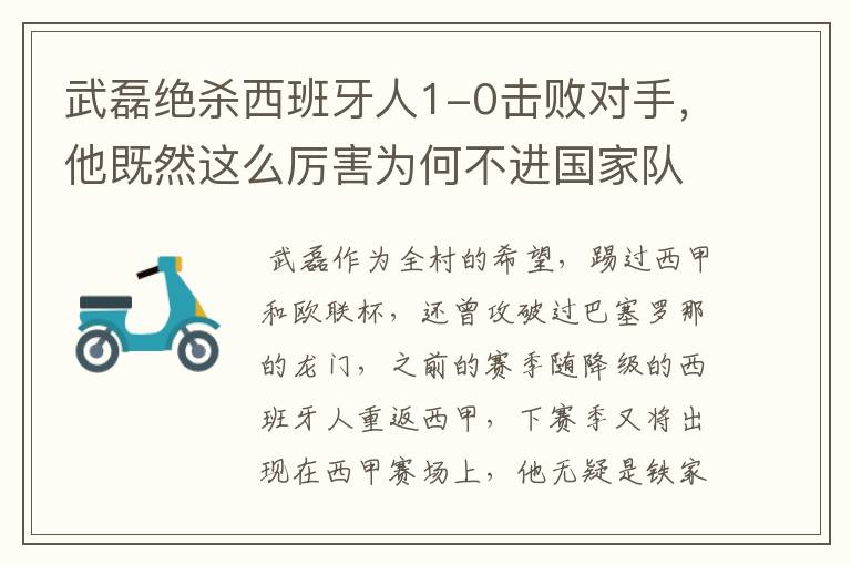 武磊绝杀西班牙人1-0击败对手,他既然这么厉害为何不进国家队?
