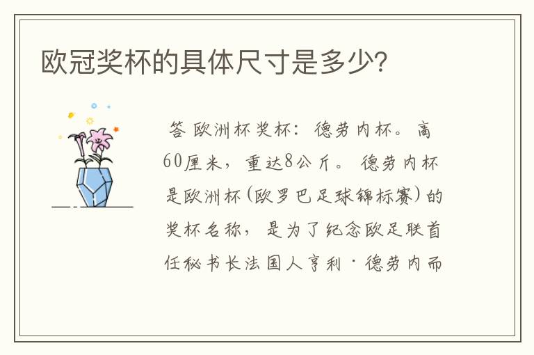 欧冠奖杯的具体尺寸是多少?