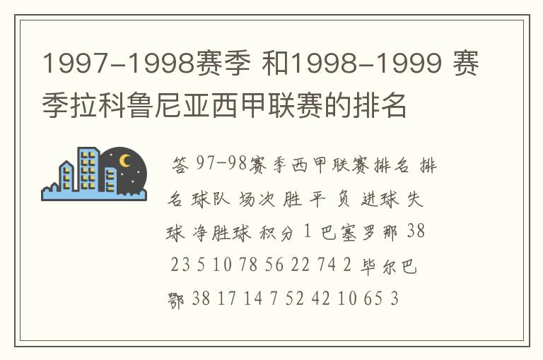 1997-1998赛季 和1998-1999 赛季拉科鲁尼亚西甲联赛的排名