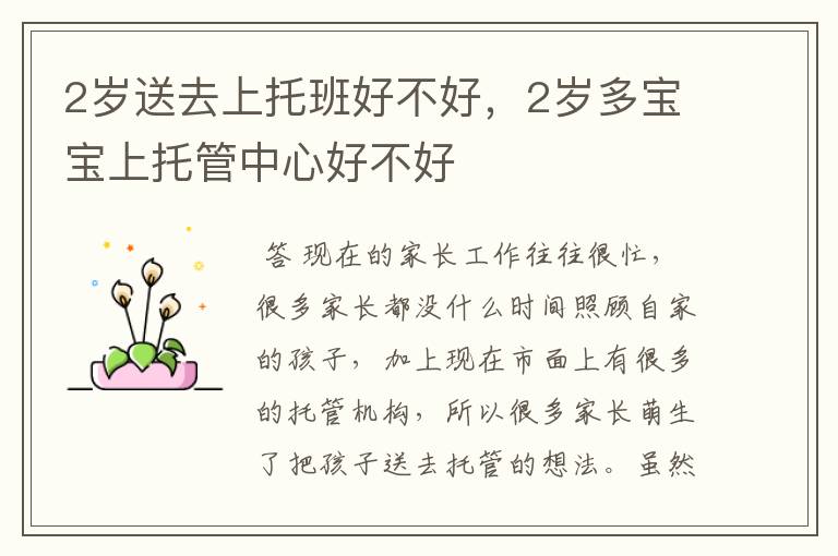 2岁送去上托班好不好,2岁多宝宝上托管中心好不好