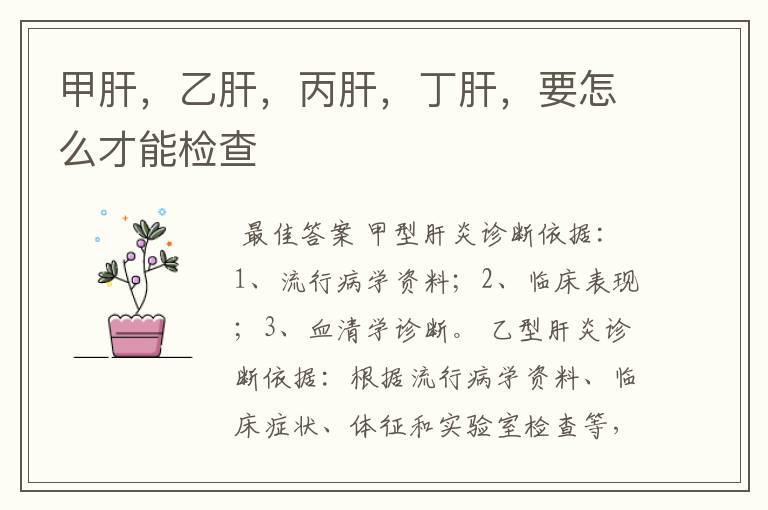 甲肝,乙肝,丙肝,丁肝,要怎么才能检查