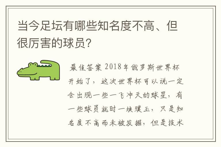当今足坛有哪些知名度不高、但很厉害的球员?