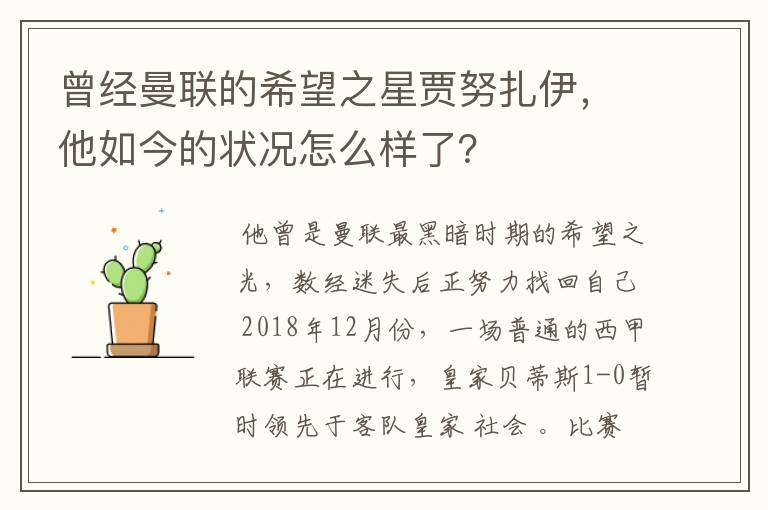 曾经曼联的希望之星贾努扎伊,他如今的状况怎么样了?