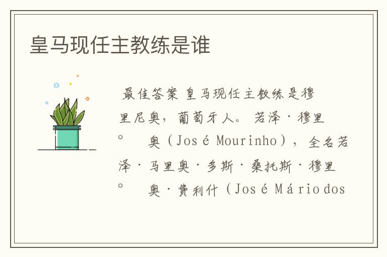 皇马现任主教练是谁