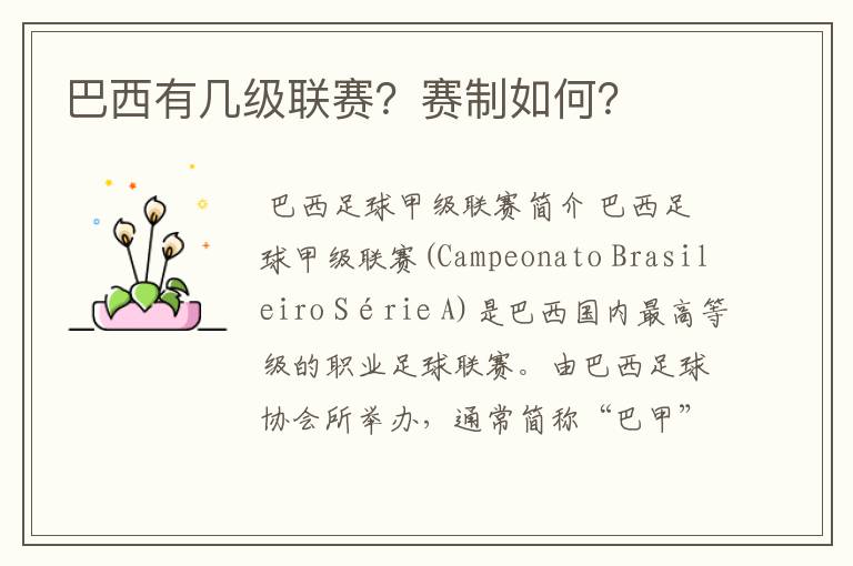 巴西有几级联赛?赛制如何?