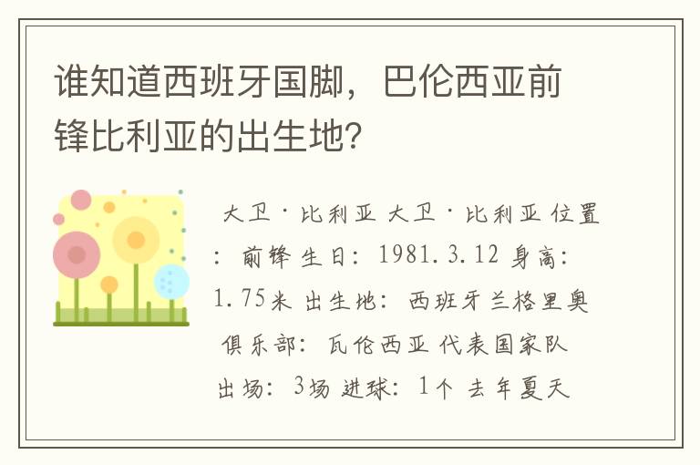 谁知道西班牙国脚,巴伦西亚前锋比利亚的出生地?