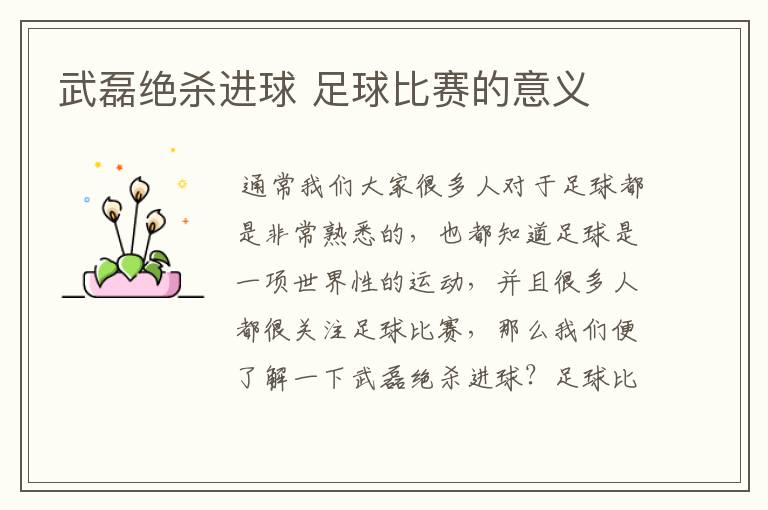 武磊绝杀进球 足球比赛的意义