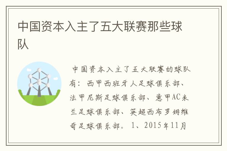 中国资本入主了五大联赛那些球队