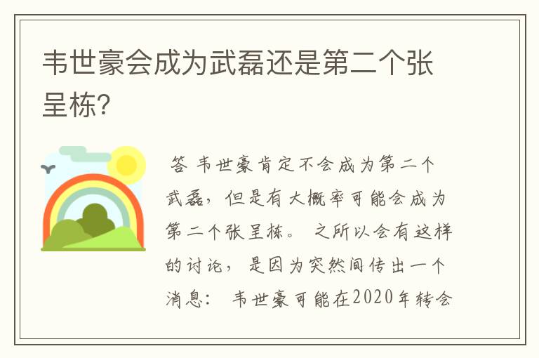 韦世豪会成为武磊还是第二个张呈栋?