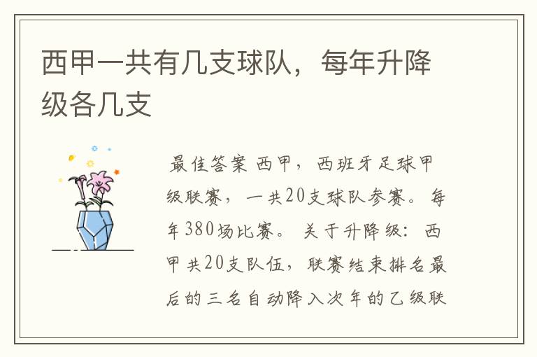 西甲一共有几支球队,每年升降级各几支