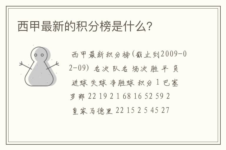 西甲最新的积分榜是什么?