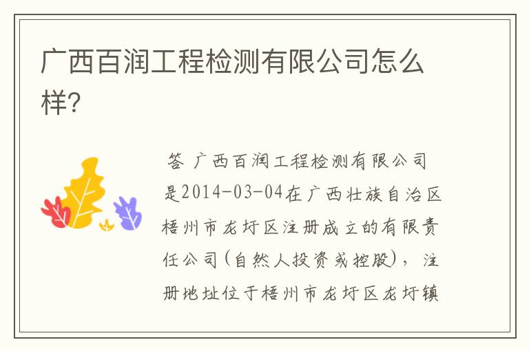 广西百润工程检测有限公司怎么样?