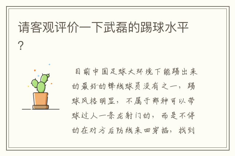 请客观评价一下武磊的踢球水平?