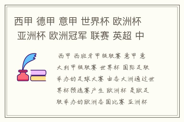 西甲 德甲 意甲 世界杯 欧洲杯 亚洲杯 欧洲冠军 联赛 英超 中超 分别是什么意思啊?