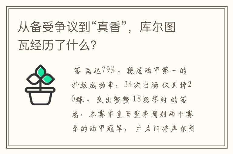 从备受争议到“真香”,库尔图瓦经历了什么?