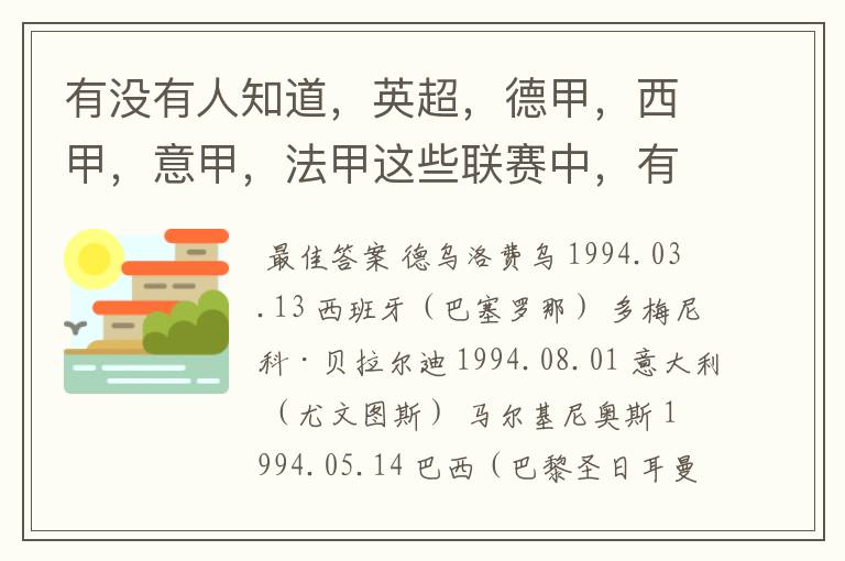 有没有人知道,英超,德甲,西甲,意甲,法甲这些联赛中,有哪些94年生的球员?(希望回答能够具体一些