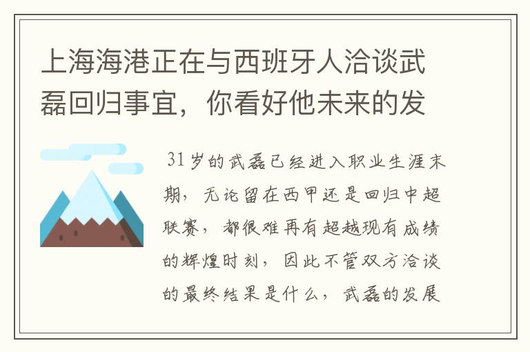 上海海港正在与西班牙人洽谈武磊回归事宜,你看好他未来的发展前景吗?