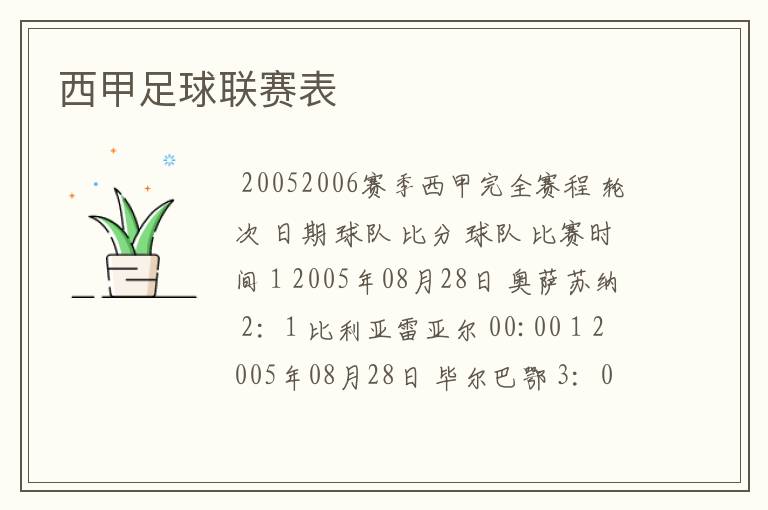 西甲足球联赛表