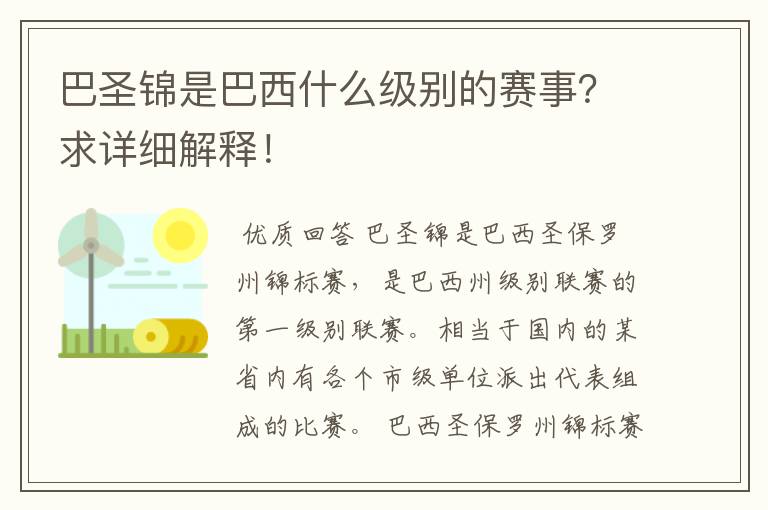 巴圣锦是巴西什么级别的赛事?求详细解释!