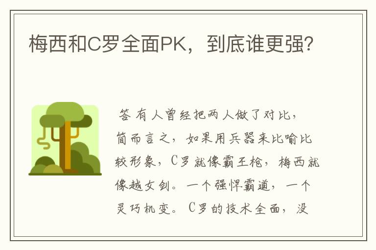 梅西和C罗全面PK,到底谁更强?