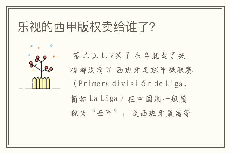 乐视的西甲版权卖给谁了?