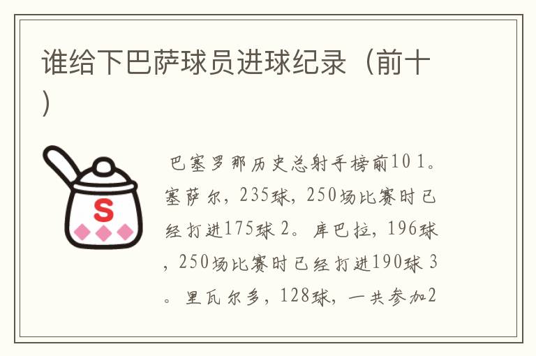 谁给下巴萨球员进球纪录(前十)