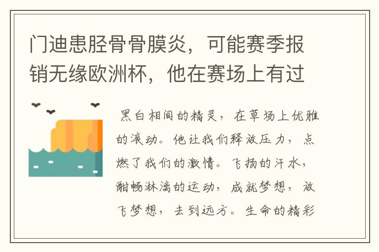 门迪患胫骨骨膜炎,可能赛季报销无缘欧洲杯,他在赛场上有过哪些精彩表现?