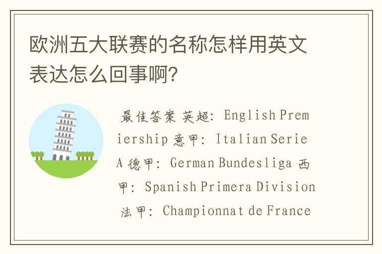 欧洲五大联赛的名称怎样用英文表达怎么回事啊?
