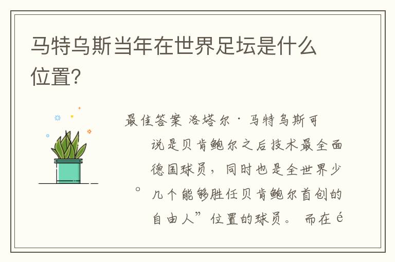 马特乌斯当年在世界足坛是什么位置?