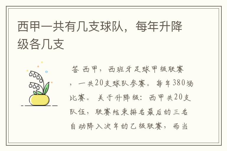 西甲一共有几支球队,每年升降级各几支