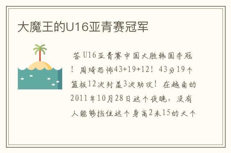 大魔王的U16亚青赛冠军