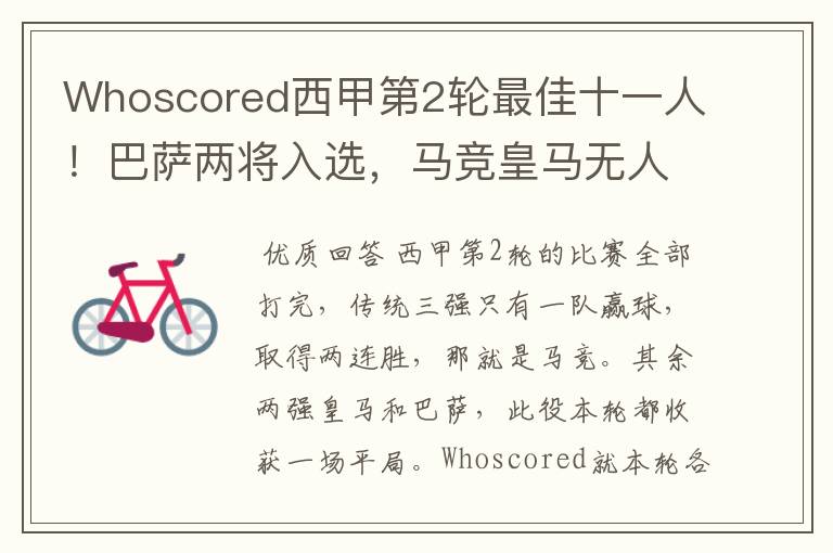 Whoscored西甲第2轮最佳十一人!巴萨两将入选,马竞皇马无人上榜