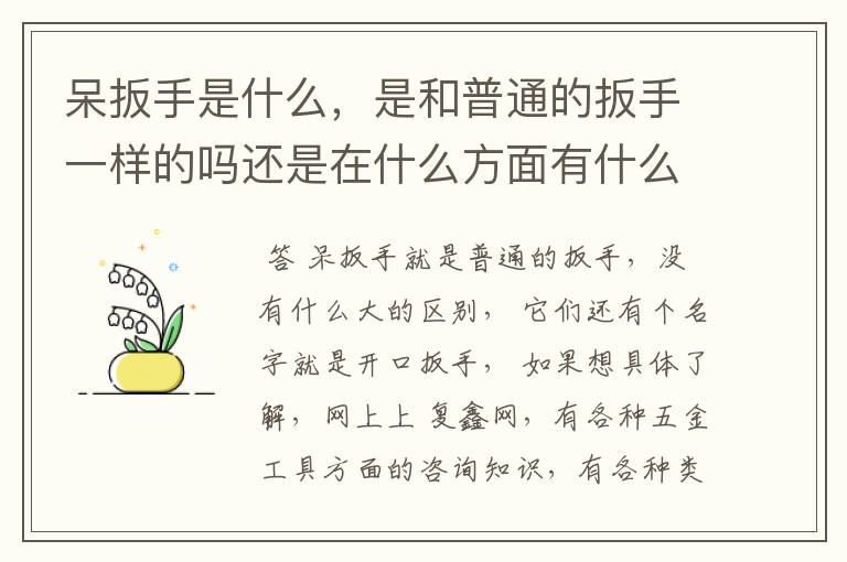 呆扳手是什么,是和普通的扳手一样的吗还是在什么方面有什么区别呢