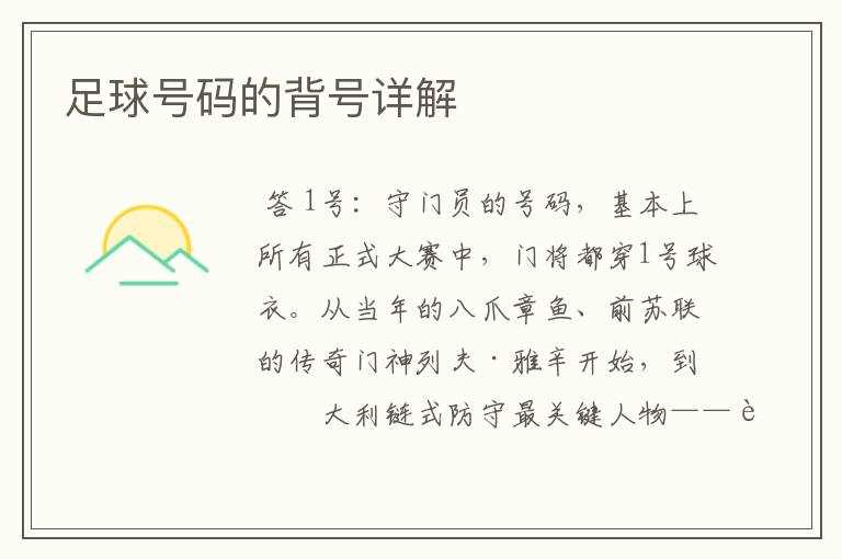 足球号码的背号详解
