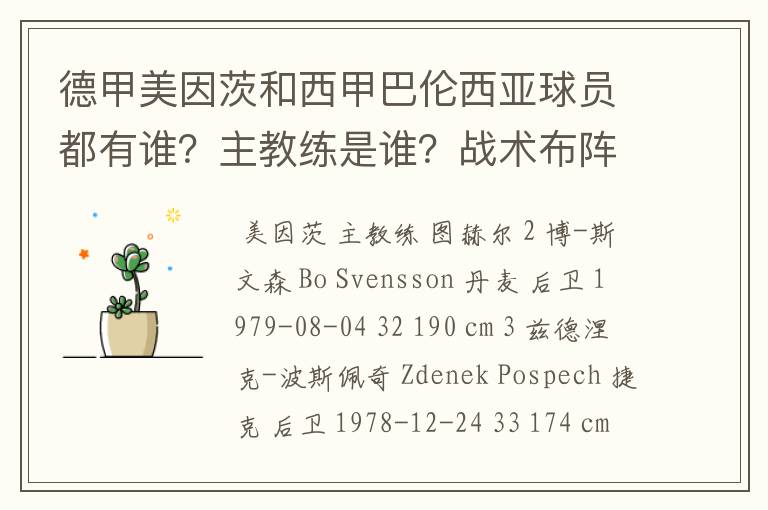 德甲美因茨和西甲巴伦西亚球员都有谁?主教练是谁?战术布阵怎样?