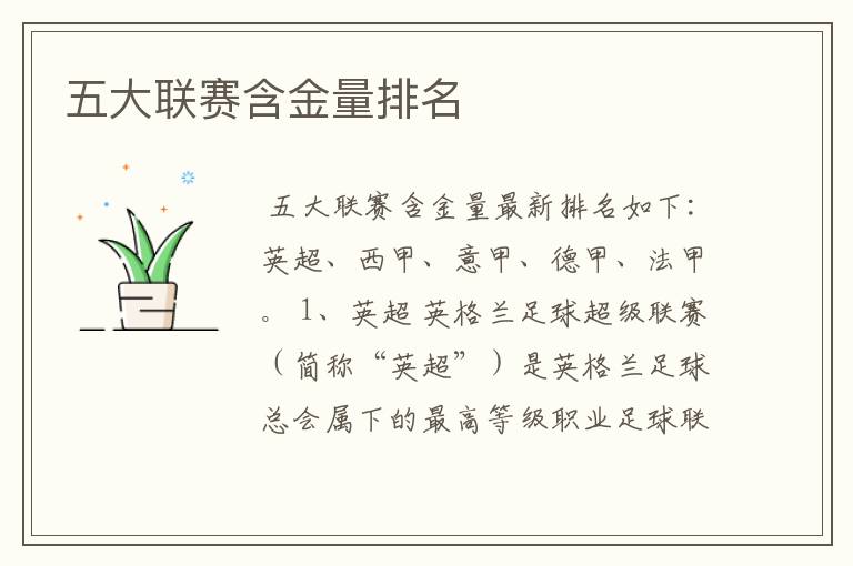 五大联赛含金量排名