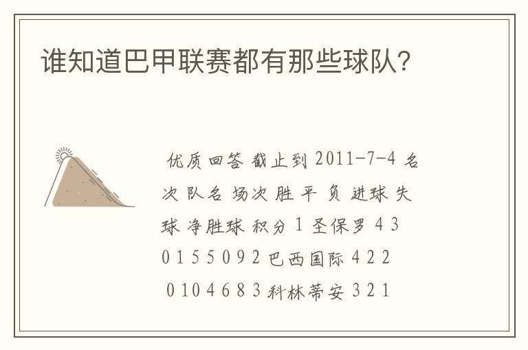 谁知道巴甲联赛都有那些球队?