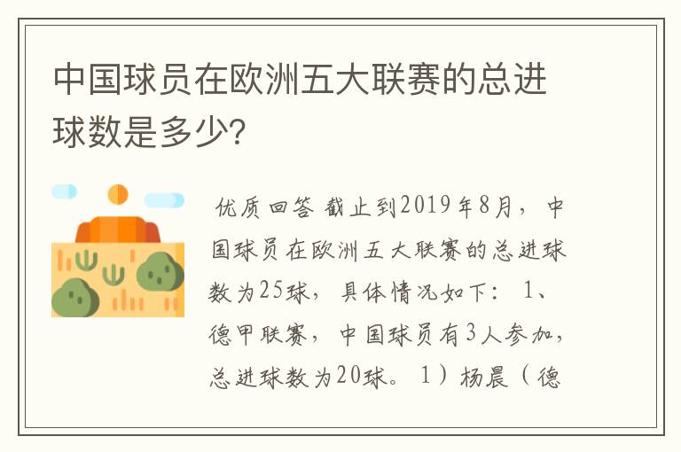 中国球员在欧洲五大联赛的总进球数是多少?